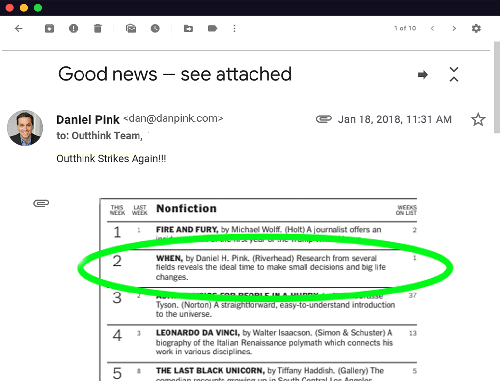 <em>Actual email from Dan Pink</em>