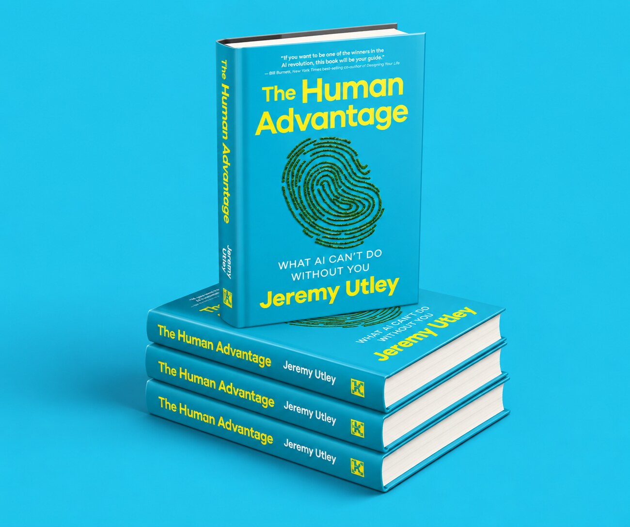 Stack of The Human Advantage hardcovers by Jeremy Utley